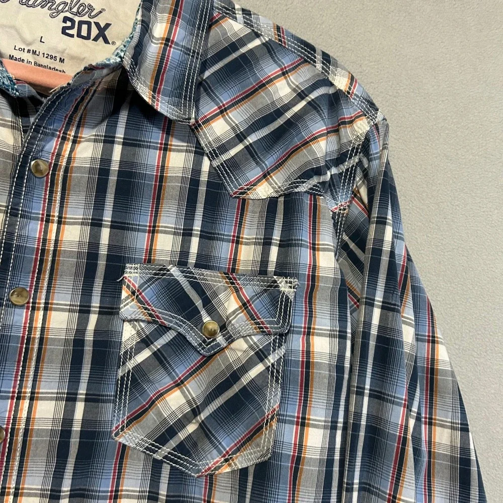 Wrangler‎ 20X Mens Large Western Snap Shirt Blue Plaid Cowboy Rodeo Pearl